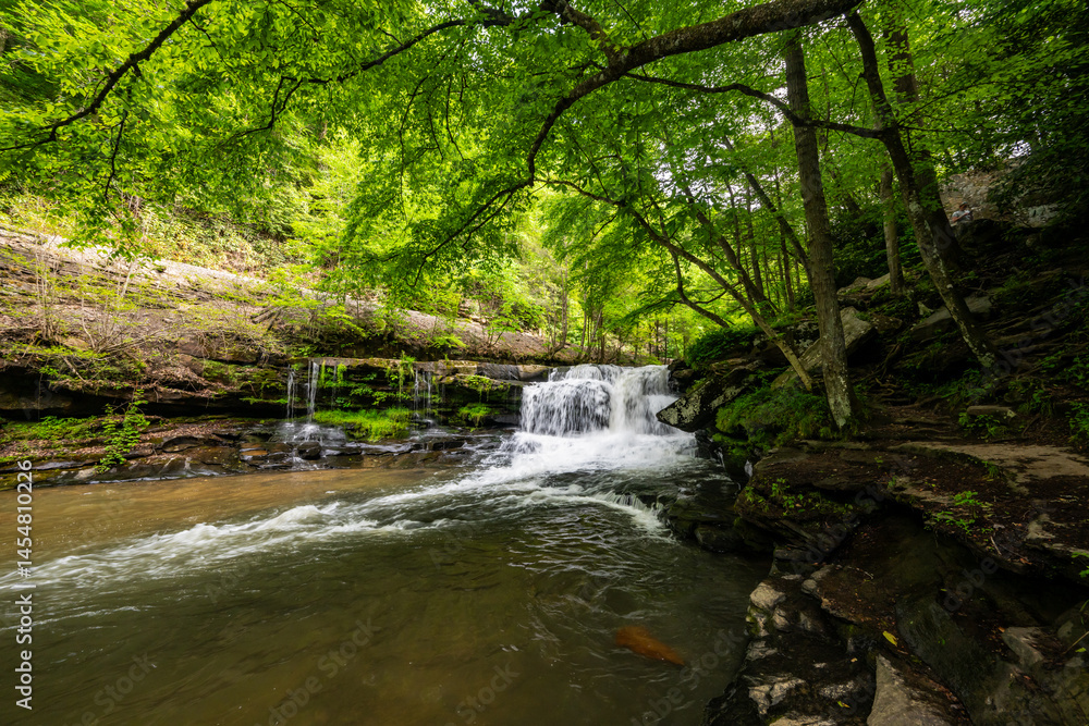 Wide Angle Of Dunloup Creek And Waterfall