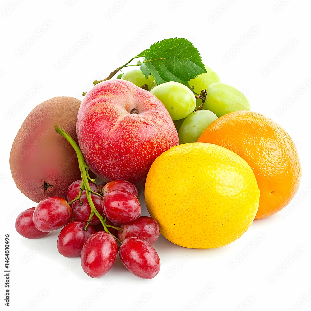 Assortment of fresh fruits peach orange grapes lemon healthy food concept Assortment of fresh fruits peach orange grapes lemon healthy food concept