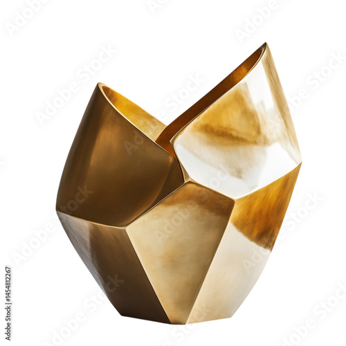 Contemporary Gold Sculpture of a Vase Isolated on Transparent Background