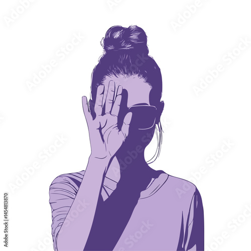 Woman with Hand Over Face, Protest Vector