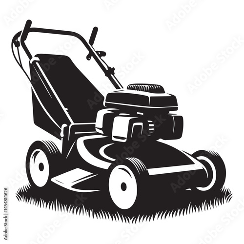 Professional Lawn Mower with Grass Silhouette Vector Image for Landscaping