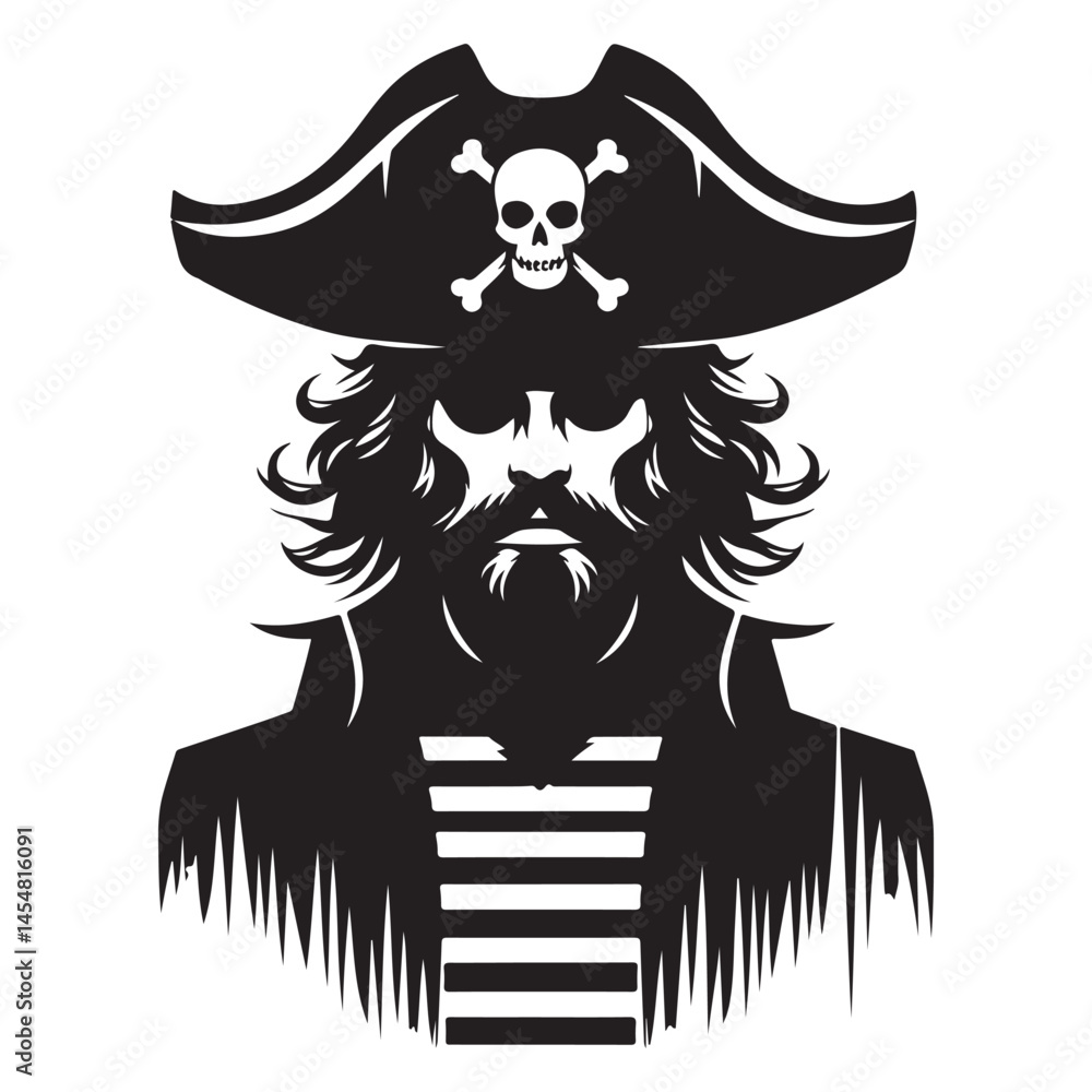 Obraz premium Pirate Captain Silhouette Vector Illustration for Treasure Hunt Adventures
