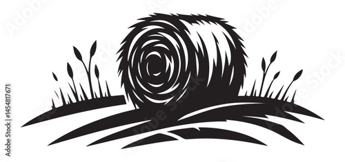 Hay Bale Silhouette in Field Landscape Illustration Vector Design Graphic