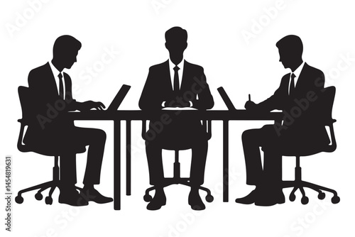 Business Meeting Silhouette People Sitting Around Table Vector