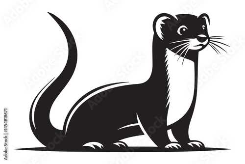 Alert Stoat Vector Illustration Black and White Animal Design