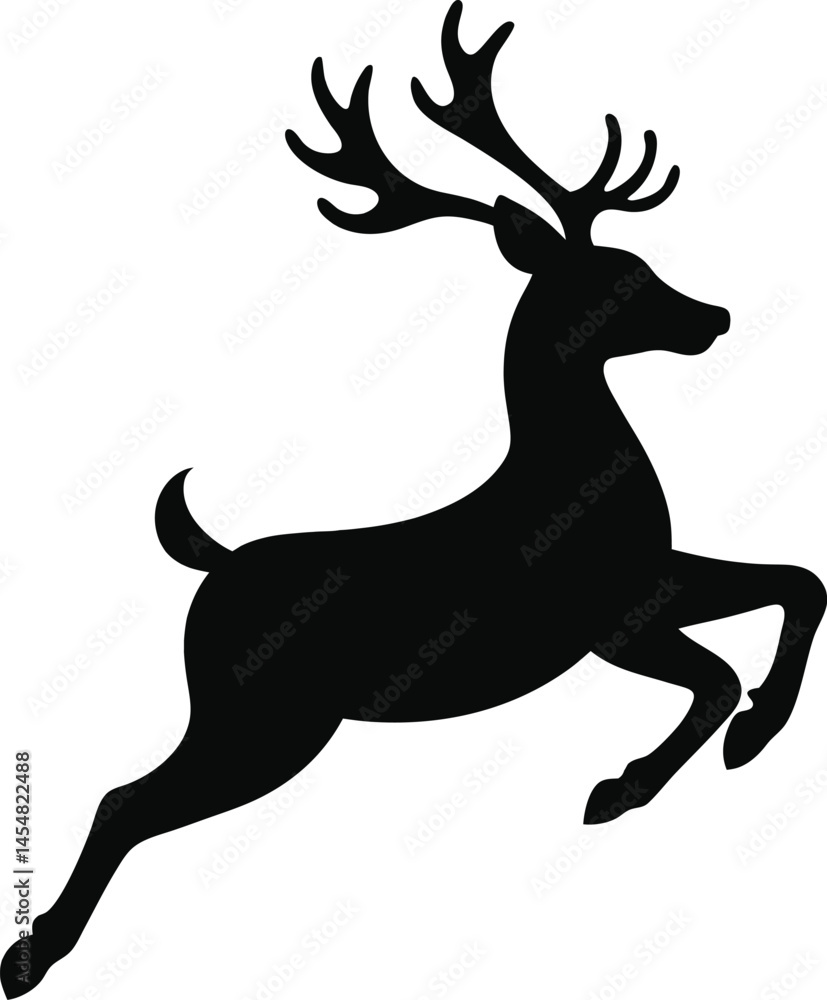 Fototapeta premium Jumping Reindeer Silhouette on white Background