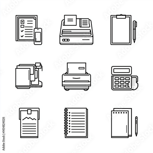 Office stationery icons set