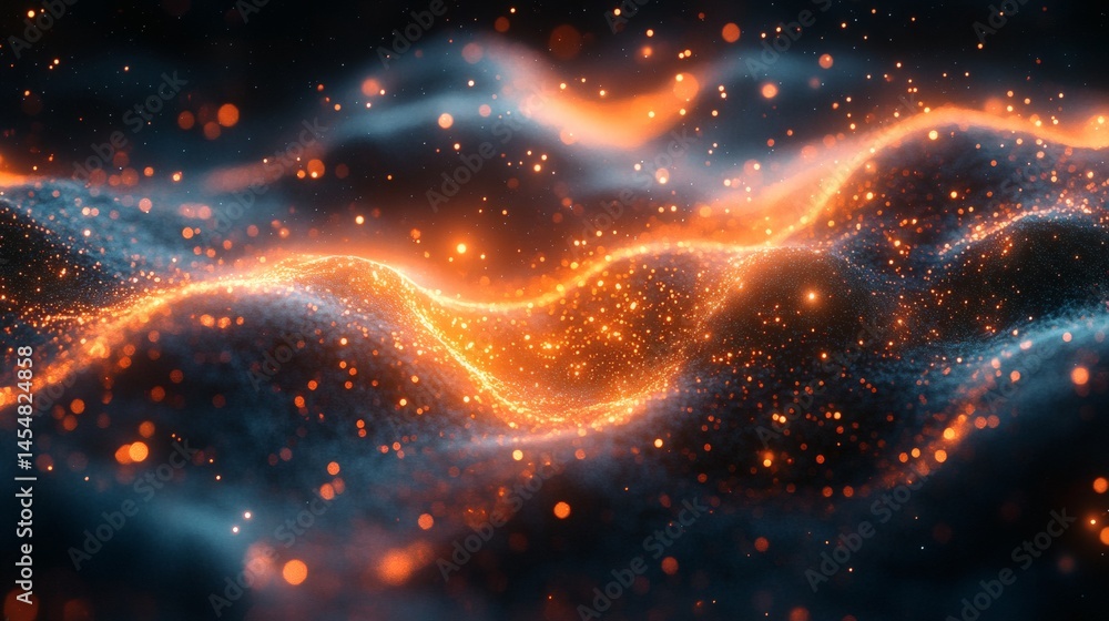 Abstract particle wave, glowing orange light, deep blue mist, scattered dot, energy field backdrop, cosmic radiance, festive magic on a transparent background, PNG image, PNG file. Abstract particle wave, glowing orange light, deep blue mist, scattered dot, energy field backdrop, cosmic radiance, festive magic on a transparent background, PNG image, PNG file.