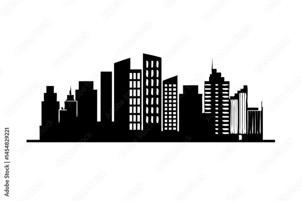 Fototapeta premium Transparent - background silhouette - style image of a city skyline with tall buildings. Great for urban planning, real estate, and city - themed designs.