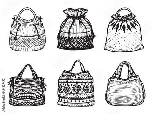 Minimalist Wool Bag Vector Illustration in Line Art Style