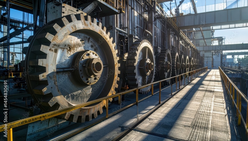 Industrial Mechanism with Large Gears in Factory Setting Industrial Mechanism with Large Gears in Factory Setting
