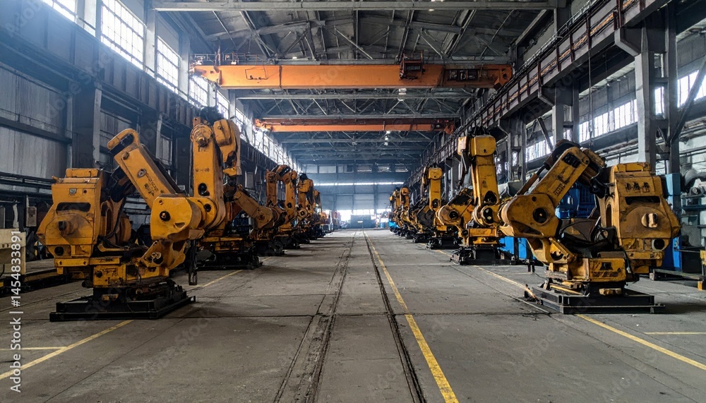 Industrial Robotics Lineup in a Modern Manufacturing Facility Industrial Robotics Lineup in a Modern Manufacturing Facility