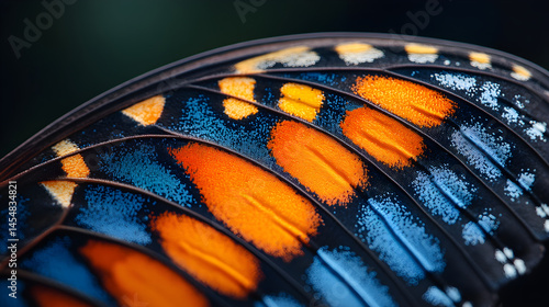 Macro view of butterfly wing highlighting layered patterns and fine scale textures