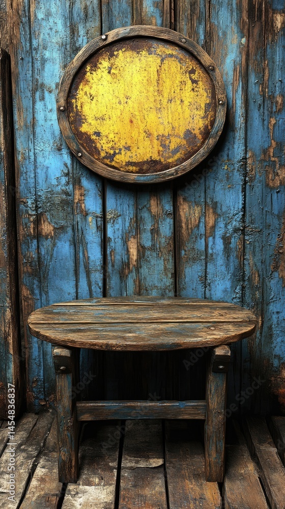 Fototapeta premium Rustic wooden table, distressed wall