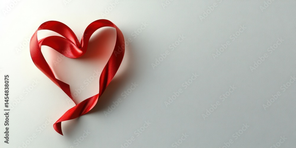 Creative red ribbon arranged into a heart shape on a plain background Creative red ribbon arranged into a heart shape on a plain background