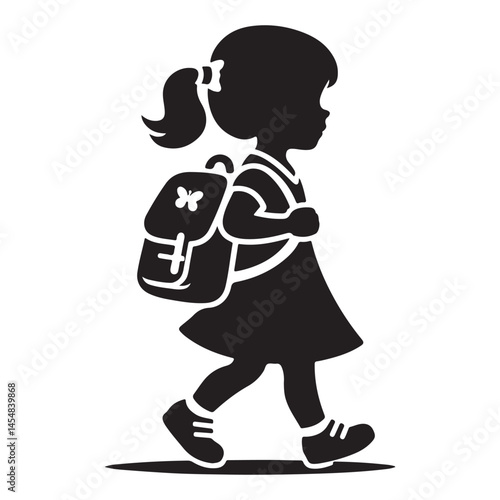 School Girl Silhouette with Backpack Illustration for Education Designs
