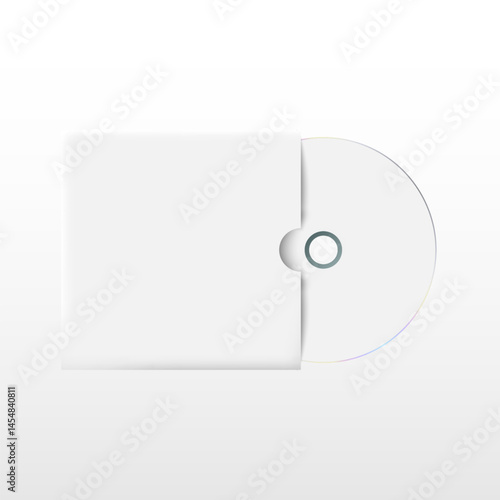 The CD-DVD compact disc and white empty paper case template with shadow on white background. vector illustration