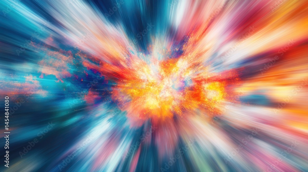 Obraz premium A vibrant and dynamic digital data explosion symbolizing a breakthrough idea or innovative discovery. The colorful burst of light energy and luminous particles represents the power of technology
