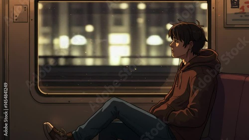 Nighttime City Lights Viewed From Train Window Lo fi Animation