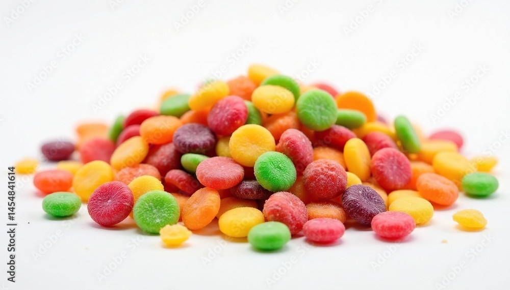 Pile of colorful chips, candies, and sweets on white , high calorie, food photography, sugary snacks Pile of colorful chips, candies, and sweets on white , high calorie, food photography, sugary snacks