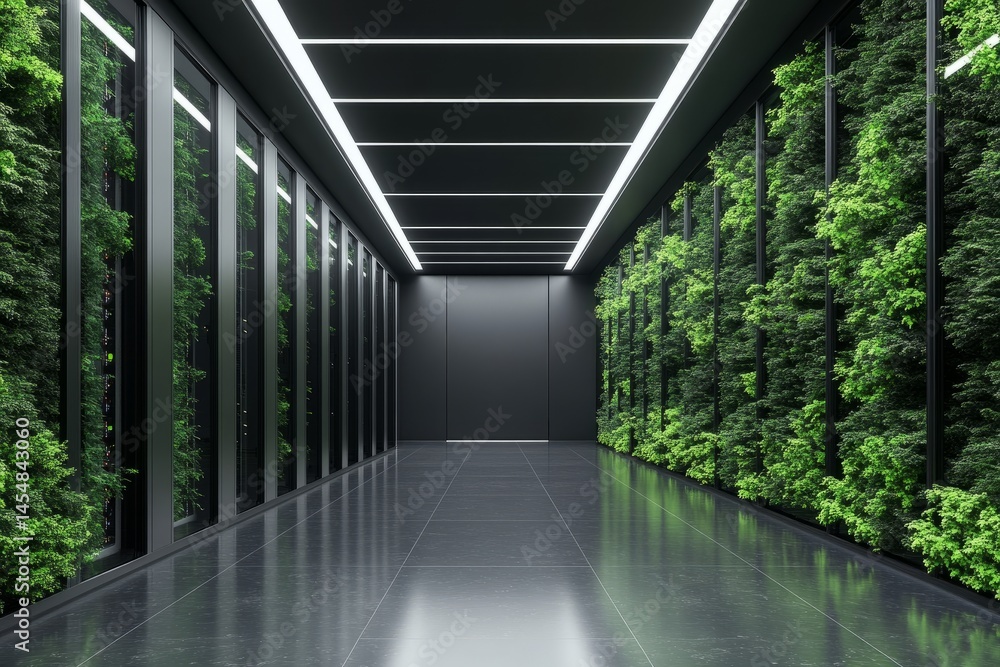 Fototapeta premium Modern Green Server Room: Sustainable Technology and Nature