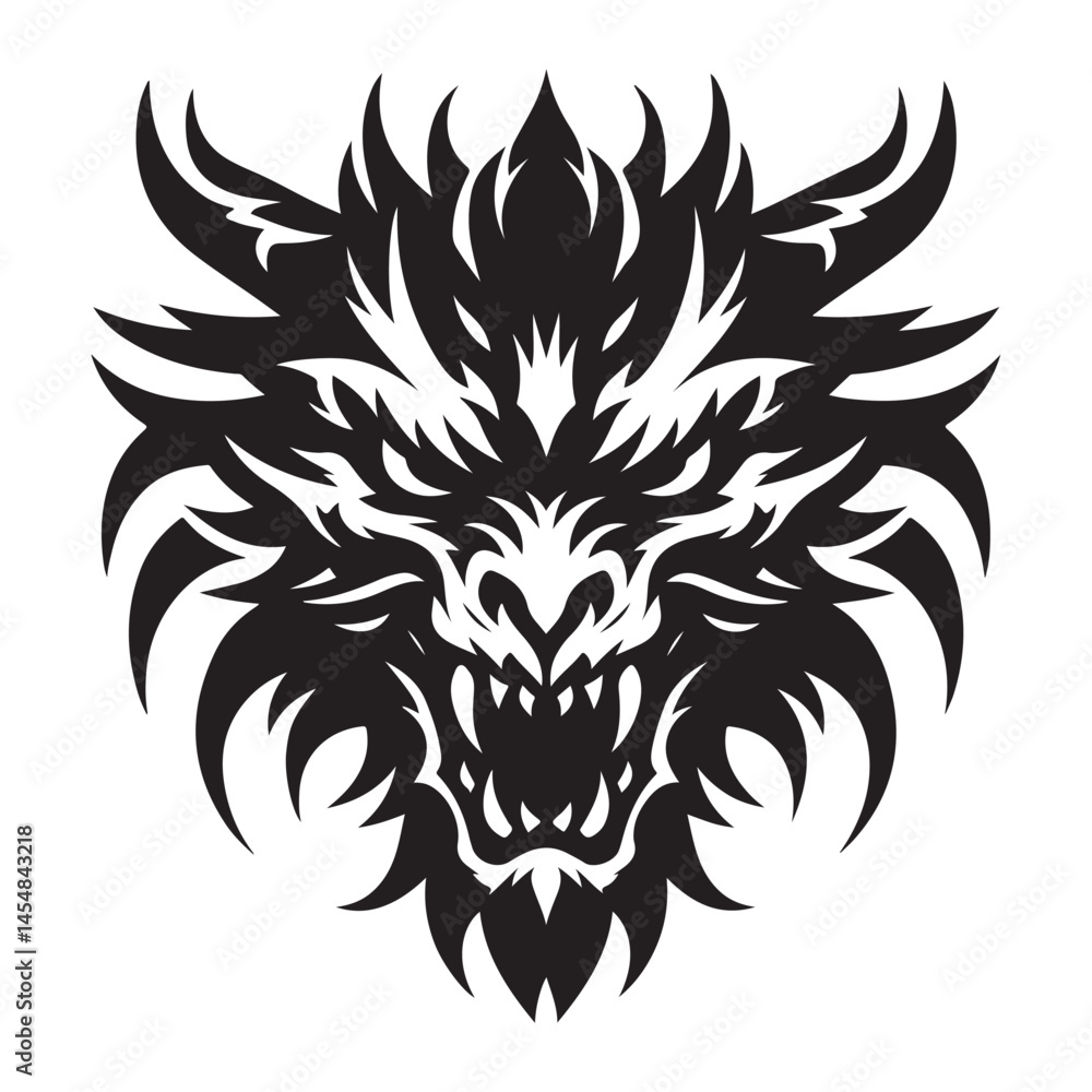Obraz premium Aggressive Silhouette Dragon Head Vector Illustration for Gaming