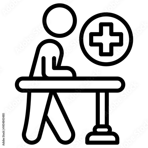 Rehabilitation - outline icon Patient using a walker in a hospital setting