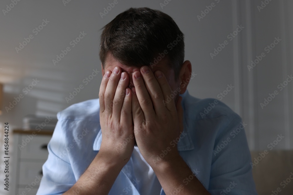 Depressed man at home. Mental health problem Depressed man at home. Mental health problem