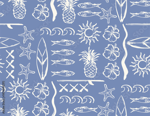 Seamless Marine Life Pattern Vector Lobsters Corals Seaweed Coral Shells, star fish Seamless pattern Vector Illustration