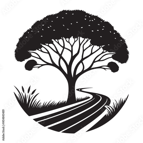 Tree road silhouette landscape vector design perfect for nature branding