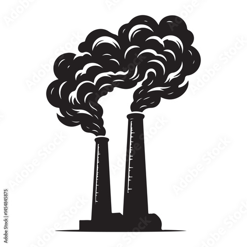 Industrial smoke stacks silhouette vector illustration causing pollution