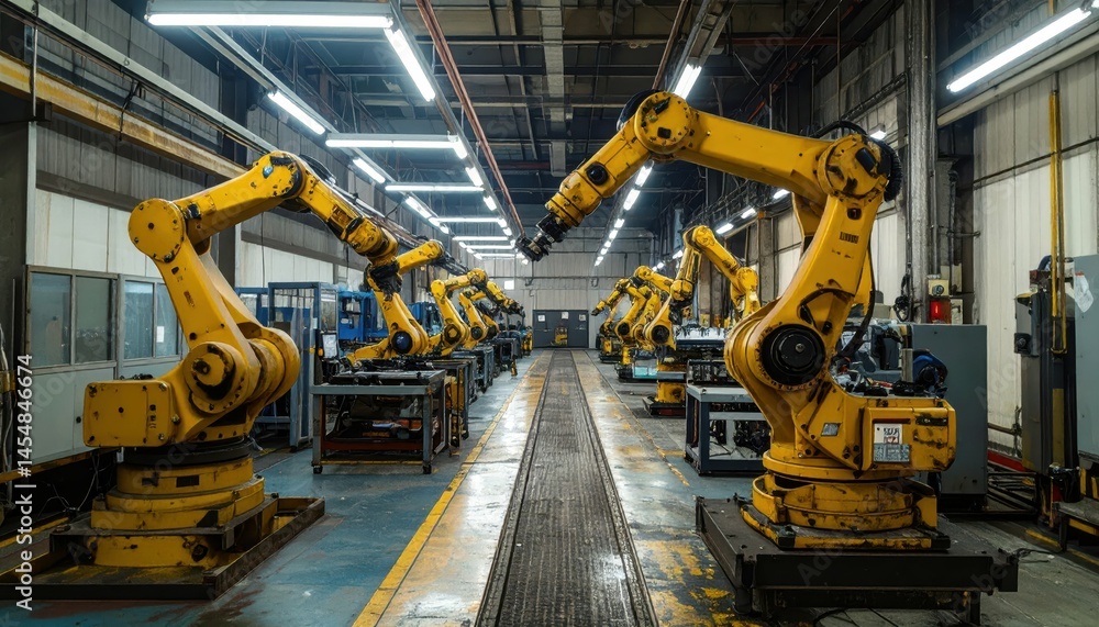 Industrial Robotic Arms Operating in a Modern Manufacturing Facility Industrial Robotic Arms Operating in a Modern Manufacturing Facility