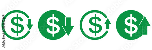 Set of cost symbol dollar increase and decrease icon. Money vector symbol isolated on background  design eps 10 
