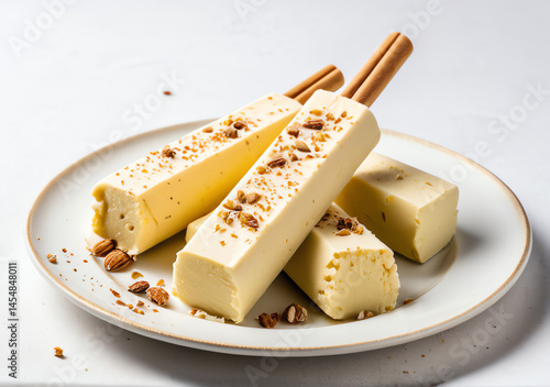 Obraz na płótnie Sweet kulfi sticks served in plate isolated on white background w salonie