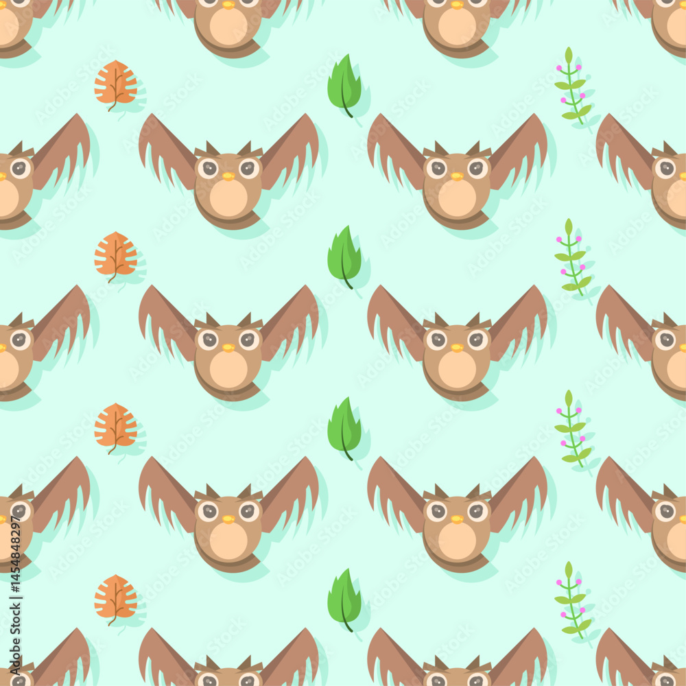 Naklejka premium Seamless Pattern Abstract Elements Different Animal Owls Birds Wildlife Vector Design Style Background Illustration Texture For Prints Textiles, Clothing, Gift Wrap, Wallpaper, Pastel