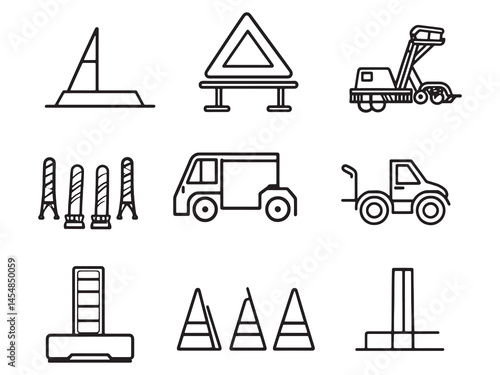Minimalistic Roadwork Artwork with Workers and Road Construction Elements