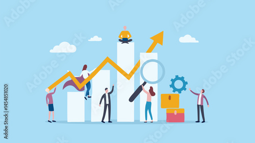 Team Collaboration Boosting Business Growth Upward Trend Vector Illustration