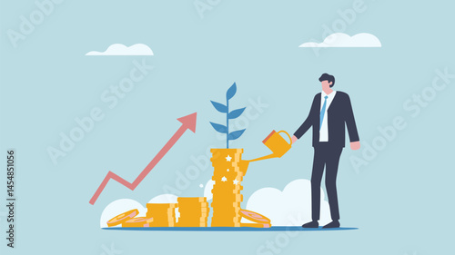 Businessman nurturing growth investing wisely financial success upward trend