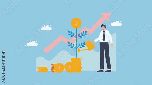 Grow Your Wealth Smart Investing Financial Growth Man Watering Money Plant