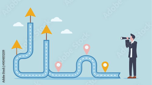 Businessman planning future success strategic vision roadmap to growth achieving