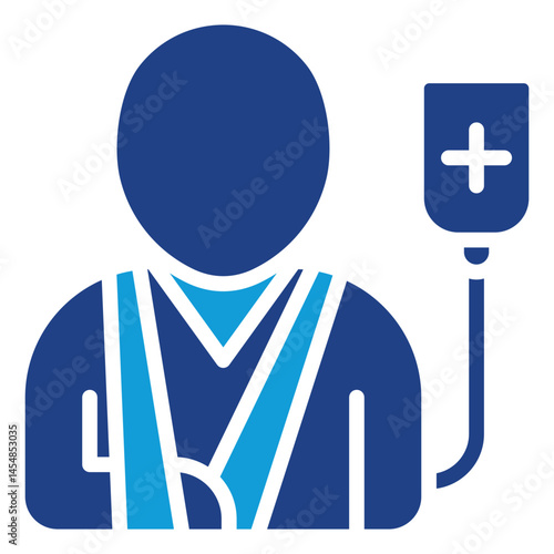 Patient - silhouette dual tone blue fill icon broken arm and intravenous drip in a hospital setting