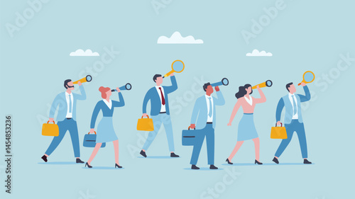 Business team looking ahead future vision strategic planning simple design