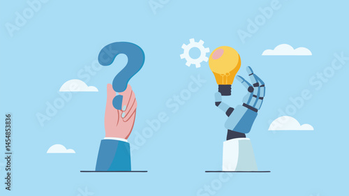 Human hand robot brainstorming solutions ideas innovation future tech bright