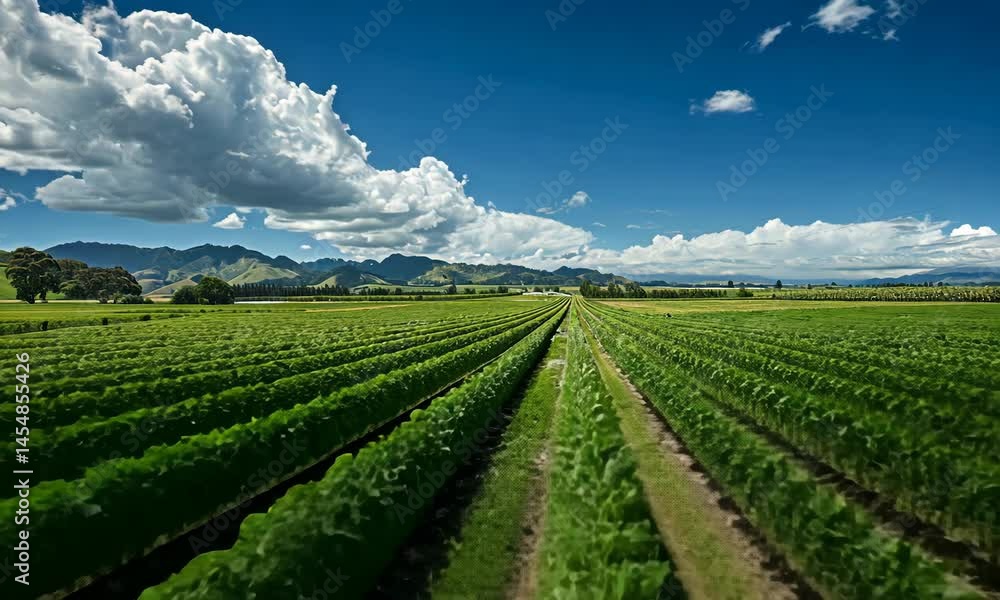 Lush green fields under a bright blue sky in spring Lush green fields under a bright blue sky in spring