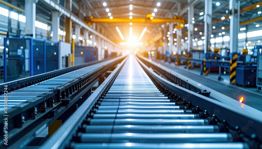 Fototapeta premium Industrial Conveyor System in Modern Manufacturing Facility