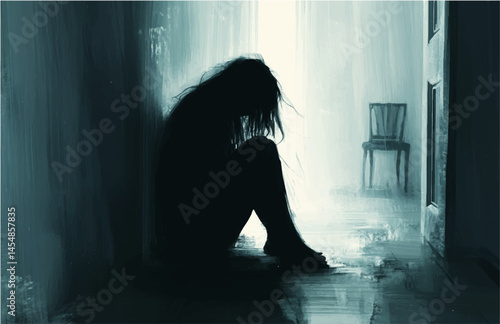 Sad Woman in Shadowed Room