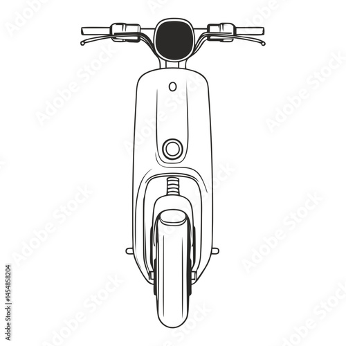  Electric Scooter Front View Line Drawing SVG Icon for Urban Mobility Apps, Eco Transport Branding, and Smart City Dashboards on Transparent Background
