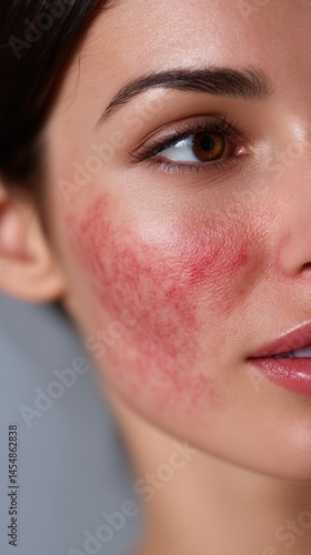 Woman with skin redness and visible capillaries on her cheek