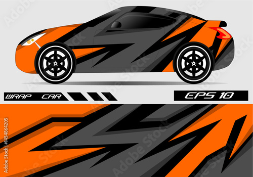Stylish orange and black car wrap design showcasing motion