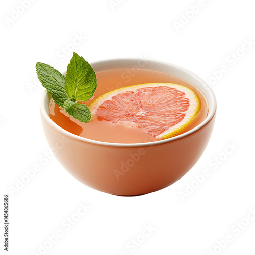 Grapefruit Mint Juice in Porcelain Bowl Isolated on Transparent Background